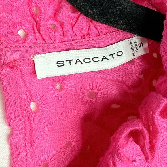 Staccato Pink Eyelet Lace Ruffle Neck Short Sleeve Blouse Top Small - Picture 3 of 8